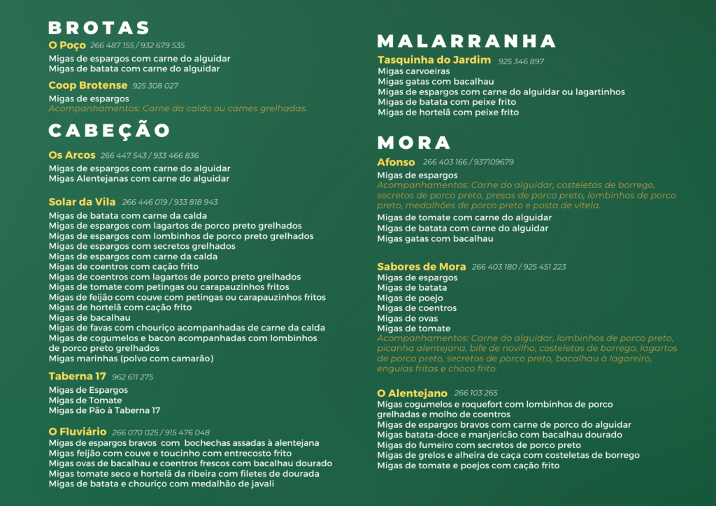 Mês das Migas Restaurantes aderentes 2